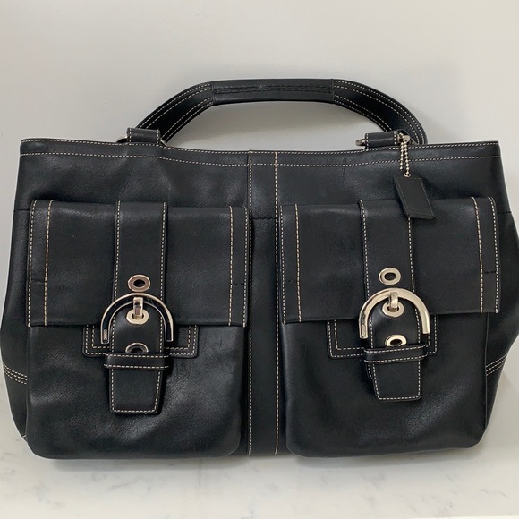 Pre-Owned Authentic Coach Soho Double Pocket Black Leather Bag (J05S-6468) - Picture 2 of 11